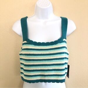 Wild Fable Juniors Stripe Scoop Neck Crochet Sweater Knit Cropped Tank Top Sz  L